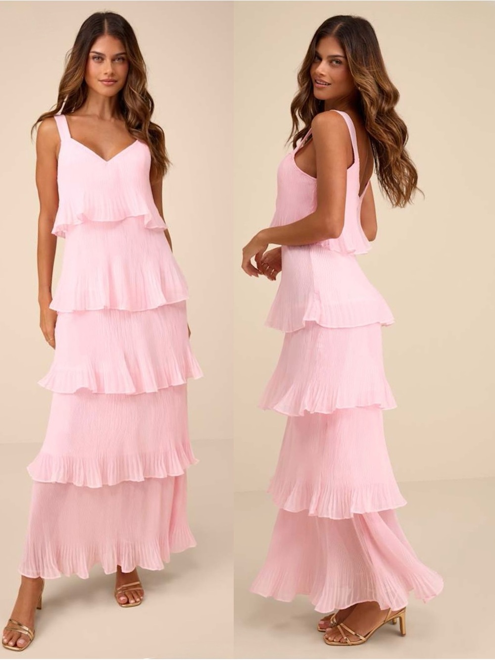 LULUS Tiered Ruffle Pleated Chiffon Fairycore Old Money Wedding Guest Dress M